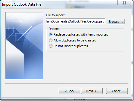 Import Outlook Data File